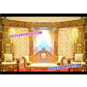 Escenario Dorado de Cristal para Bodas Indias, Decoración de Escenario para Eventos Musulmanes, Escenario Dorado Tallado para Bodas, Decoración para Eventos Oklahoma - Product Image 1