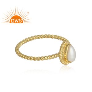 Indien Blanc Perle Bague Plaqué Or 925 Argent Corde Torsadée Bague Pierres Précieuses Anneaux Bijoux En Gros - Product Image 5