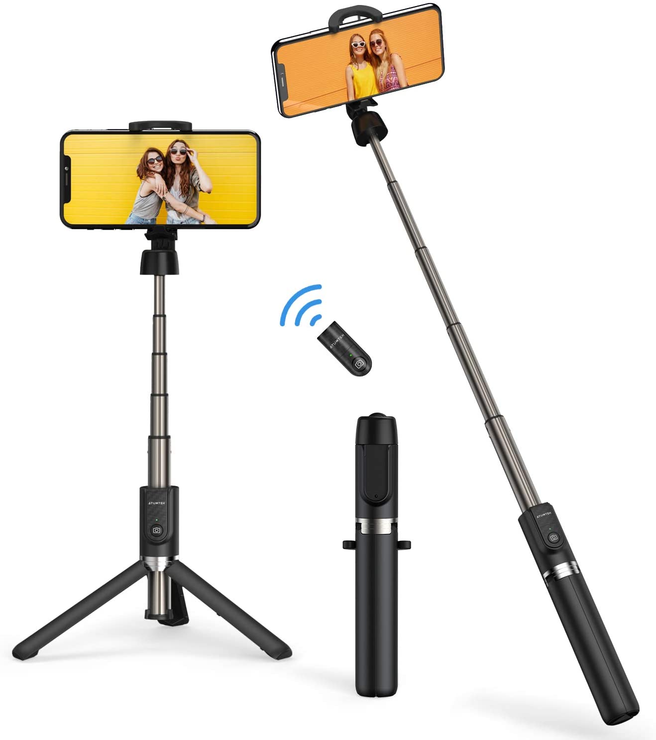 ATUMTEK Wireless Bluetooth Remote Control Tripod 360 Rotating Mini Extendable Selfie Stick for iPhone 11/11 Pro/XS Max/XS