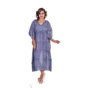 Indian Handmade Summer Casual <b>Kaftan</b> 100% Cotton Floral Linear Block Printed Sleepwear/Beachwear/Party/Eveningdress Transparent - Product Image 5