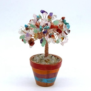 Arbre de vie 7 Chakra en fil de cuivre, pierres précieuses naturelles, Sculpture d'arbre de vie, porte-bonheur, décoration Feng Shui, pour cadeaux de décoration - Product Image 1