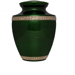 Urnas de cremación para adultos de latón clásicas de alta calidad con hermoso color verde y acabado de peltre en tiras. - Product Image 5