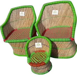 Conjunto de cadeiras modernas de jardim, conjunto de cadeiras de madeira de bambu natural com 3 peças para sala de estar, jardim, varanda, cadeiras para áreas externas