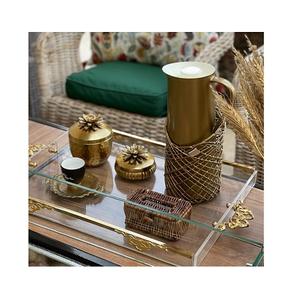 Plateau de service rectangulaire en acrylique pour chocolats et dattes, avec poignées en bois, qualité supérieure, en vente - Product Image 5