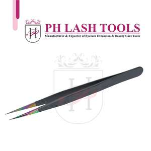 Pincettes en acier inoxydable, embout droit, Isolation, étiquette privée Multi et noire, pincettes pour cils, nouvelle collection, 1 pièce - Product Image 5