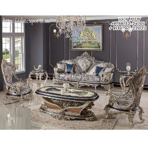 Conjunto de sofás de estilo europeo, conjunto de sofás de madera sólida de alta gama de estilo italiano, diseño de lujo, conjunto de sofás de plata pulida - Product Image 1