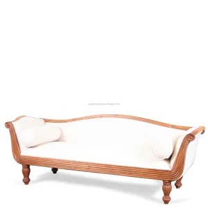 लकड़ी के सोफे 3 सीटों वाले ठोस सागौन लकड़ी के साथ सफेद असबाब मॉडल श्री