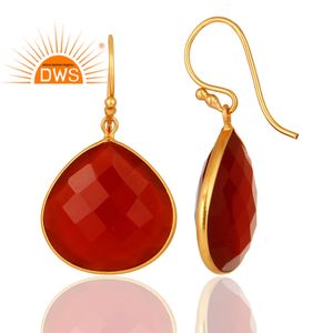 Natural <b>Red</b> Onyx Gemstone <b>Earring</b> Wholesale <b>Drop</b> Designer Gold Plated Silver <b>Earring</b> Jewelry Supplier Vintage Collection - Product Image 3