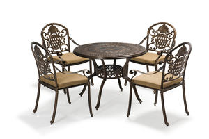 Muebles para exteriores de aluminio fundido, mesa redonda grande de 4 asientos, resistente al agua, Retro, para jardín y Patio