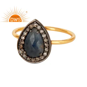 14พันทอง925เงินที่ทำด้วยมือค๊อกเทลแหวนเครื่องประดับผู้ผลิตสวยไพลินปูเพชรแหวนผู้ค้าส่งเครื่องประดับ - Product Image 1