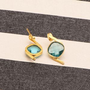 Pendientes de tuerca chapados en oro hechos a mano para mujer, último diseño, piedras preciosas de Topacio Azul, joyería de moda con hallazgos de estilo Charm - Product Image 3
