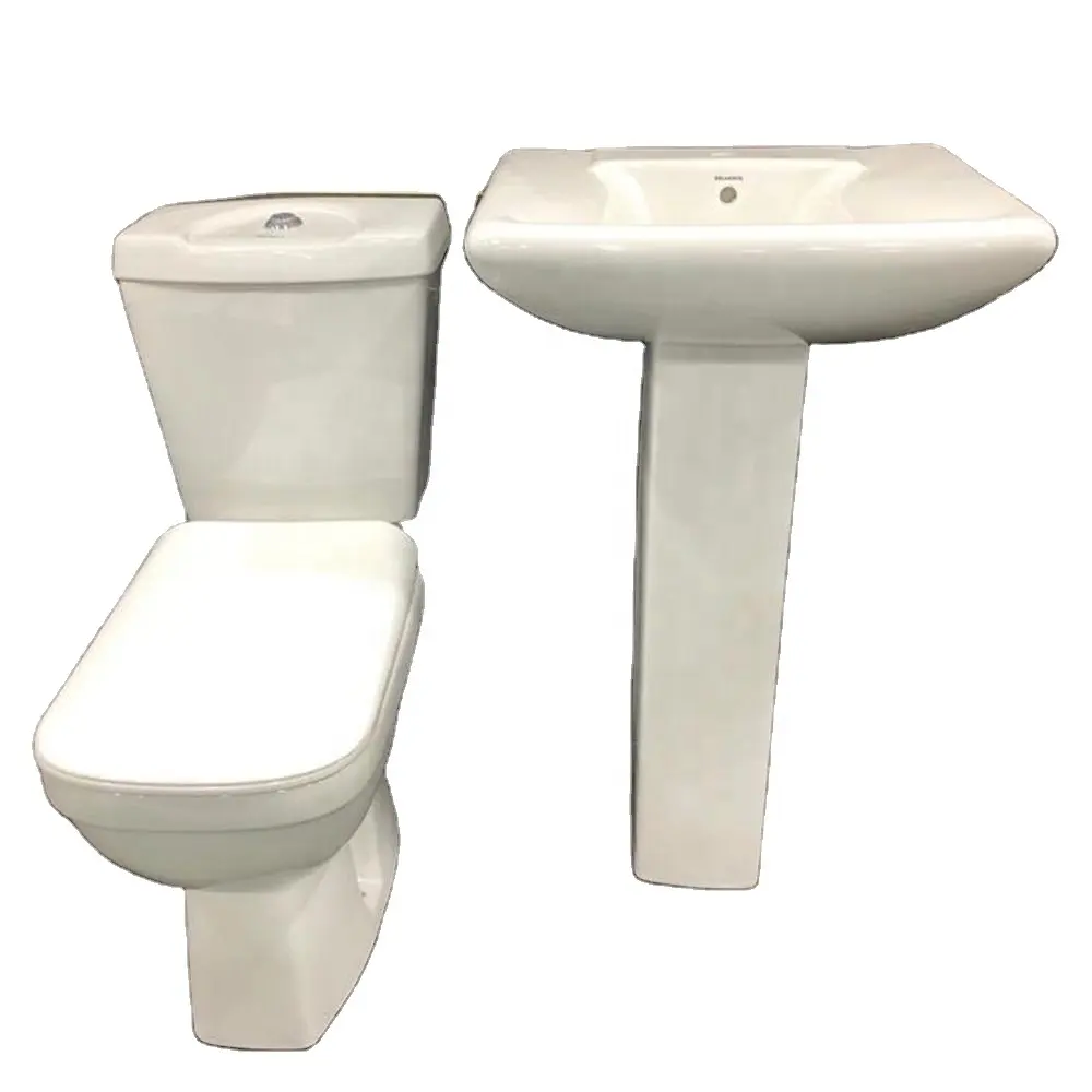 WashダウンCeramic Two Piece WC Toilet Water Closet Bi Block Toilet SeatとLavabo Wash Basin Pedestal Sink Stand Complete Set