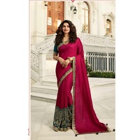 Sari de Seda Pakistaní e India en Color Granate, de Buena Venta, Diseñado por AJM TRADE HOUSE, Modelo 1039