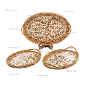 Juego de 3 tamaños diferentes Bandeja de servicio Vajilla Bandeja de ratán con trabajo de nácar para uso doméstico de hotel - Product Image 3
