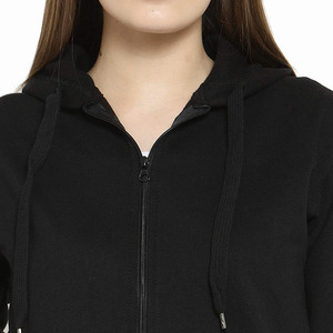 Sweat à capuche noir pur pour femmes, nouveau modèle, meilleure qualité, avec fermeture éclair et poches kangourou, impression de logo personnalisé - Product Image 5