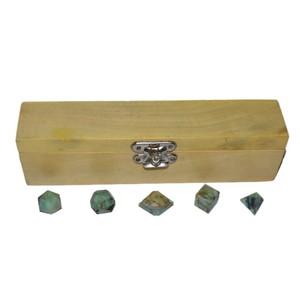 Meilleure offre sur Chrysoprase 5 pièces ensemble de géométrie sacrée vente d'articles de guérison métaphysique Feng Shui matériel de pierres précieuses - Product Image 1