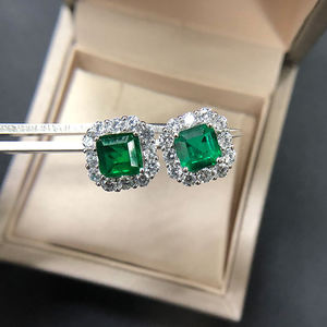 Anting-anting persegi hijau zamrud mewah untuk wanita, perak sterling, pernikahan, vintage, pesta dansa, anting-anting zamrud untuk wanita - Product Image 4