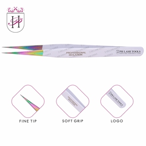 Extensiones de pestañas de acero inoxidable de alta calidad pinzas de punta recta Color blanco con punta dorada, pinzas de aislamiento Etiqueta Privada - Product Image 2