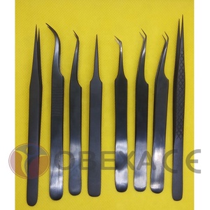 Lot de 8 pinces d'extension de cils noir mat Obexa Matériau en acier inoxydable de belle couleur avec bouts arrondis - Product Image 1