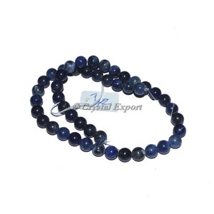 Sodalite Round Agate Beads Line | Healing Gemstone Beaded Strand - Product Image 1