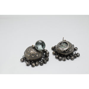 Pendientes de aro tipo jhumka ghungro de latón con incrustaciones de piedras, estilo indio, imitación plata, última moda, venta al por mayor, para mujeres y niñas. - Product Image 3