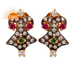 Boucles d'oreilles rondes en zircone pour femmes, Multi clous, plaqué or jaune, en argent Sterling 925, possibilité de vente en gros - Product Image 1