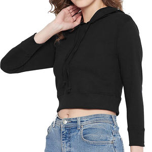 Sudadera corta con forro polar para mujer, Top corto con capucha y hombros al descubierto - Product Image 3
