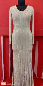 ชุดราตรีของผู้หญิงขนาดใหญ่พิเศษสง่างามเสื้อคอกลมประดับลูกปัดลายเซ็กซี่ตกแต่งรอบเอวธรรมชาติสำหรับโอกาสพิเศษ - Product Image 2