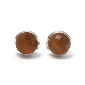 Monalisa-pendientes de tuerca de plata de ley con gema de cuarzo, pendientes redondos hechos a mano, fabricante y proveedores, Whisky Natural elegante - Product Image 1