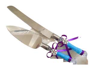 <b>Cake</b> Knives and Server Set in Stainless Steel with Blue Acrylic Handle Perfect for <b>Wedding</b> Tabletop Cutlery and Silverware - Product Image 1