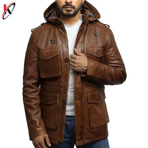 Veste imperméable coupe-vent respirante en cuir véritable de qualité supérieure pour homme, marron, pour l'hiver, personnalisable - Product Image 2