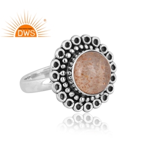Oxidized Sterling Silver Stackable <b>Ring</b> Doublet Sunstone <b>Crystal</b> Gemstone <b>Ring</b> Certificated Wholesale Silver Jewelry - Product Image 3