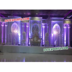 Royal Asian Wedding Stage Set Fiber Roman Pillars Reception Stage Set Best Peacock Theme Wedding Stage - Product Image 1