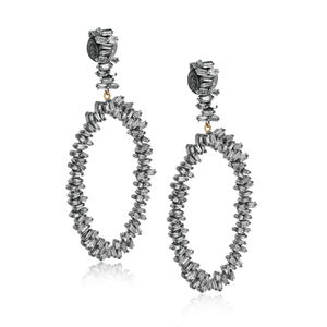 Prong Set Natural Baguette <b>Diamond</b> 14k Gold, Oxidized 925 Silver Oval Shaped Drop <b>Dangle</b> <b>Earrings</b> Jewelry Wholesale - Product Image 2