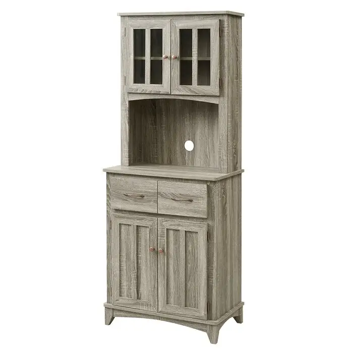 Country Style Rustic Gray Small Buffet Kichen Pantry with 2 Door Panel Hutch