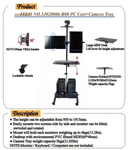 Soporte de carro ajustable de pantalla dual con soporte para ordenador móvil, estación de trabajo con opción de espacio, soporte de registro y estante flotante, montaje en poste - Product Image 5