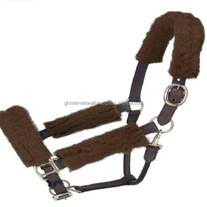 Customized Handmade Genuine Leather Horse Halter Sheepskin Fleece Padded Luxury Horse Halter in Black <b>Brown</b> or <b>Tan</b> Leather - Product Image 1