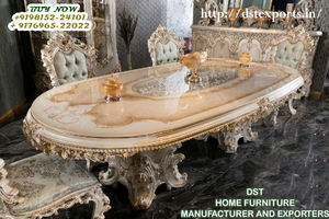 Muebles de comedor tallados a mano de estilo barroco italiano, elegante juego de comedor hecho a mano de madera de teca, muebles de comedor modernos de alto brillo - Product Image 3