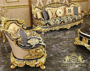 Ensemble de meubles de salon en teck sculpté or royal impérial avec design moderne, taille et couleur personnalisables - Product Image 6