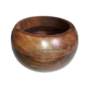 木制手工雕刻葫芦碗，用于圆形沙拉、水果、意大利面和小吃