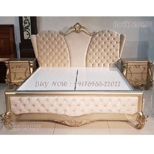 Exclusive King Size Wooden <b>Bed</b> With Side <b>Stools</b> Modern Style Bedroom Furniture in Teak Wood Luxury Modernistic Bedroom Set - Product Image 1