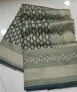 Banarasi seda Jacquard Saree con blusa mujeres usan señoras fiesta Festival uso diario suave algodón seda Sari venta al por mayor ropa de bajo precio - Product Image 1