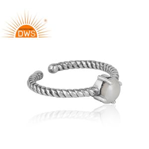 Dainty Oxidized 925 Silver Prong <b>Set</b> Size Free Ring <b>Indian</b> Pearl Jewelry Manufacturer Dainty Collection - Product Image 3