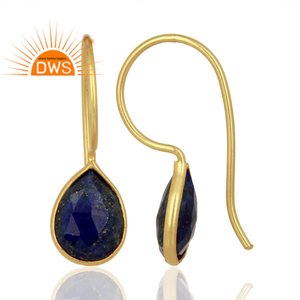 Lapislázuli Piedra preciosa Chapado en oro Plata esterlina Gancho Pendiente Proveedor de joyas Colección clásica - Product Image 3