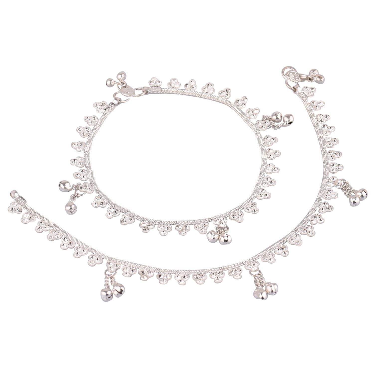 Indian Jewelry Manufacturers Silver Rhinestone Crystal Boho Anklets Payal Jewelry Indian Traditional Weddings Jewellery,White 