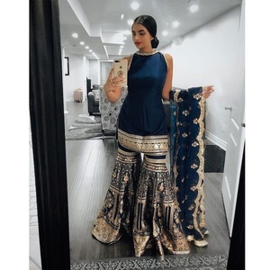 Vestido de fiesta de 3 piezas para mujer, traje de color azul claro, para césped, ropa India para verano e invierno - Product Image 3