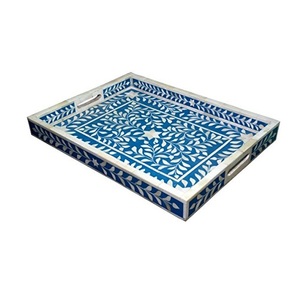 Incrustation d'os Design Plateaux de service en bois de couleur bleue Style unique Décoration de table de fête de mariage Restauration Servir délicieux - Product Image 1
