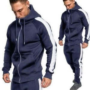 Wholesale Striped Breathable Plus Size Winter Fashion Men's Tracksuits Set Pullover Hoodies with Matching <b>Jogging</b> Pants - Product Image 3