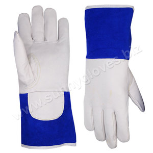 Premium grano de piel de cabra de soldador guantes con azul de cuero de esposas - Product Image 1