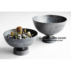 Cuenco de plata de alta calidad con acabado antiguo, tazón con forma redonda, Base única, para decoración de flores y frutas - Product Image 1